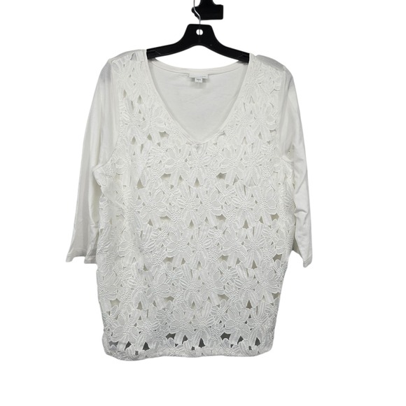 J. Jill Tops - J. Jill Lace Overlay Blouse Top Women's LG White Cotton Modal Coquette Cottage
